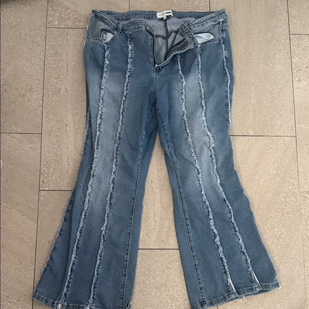 Fashion Nova Distressed Blue Flare Jeans